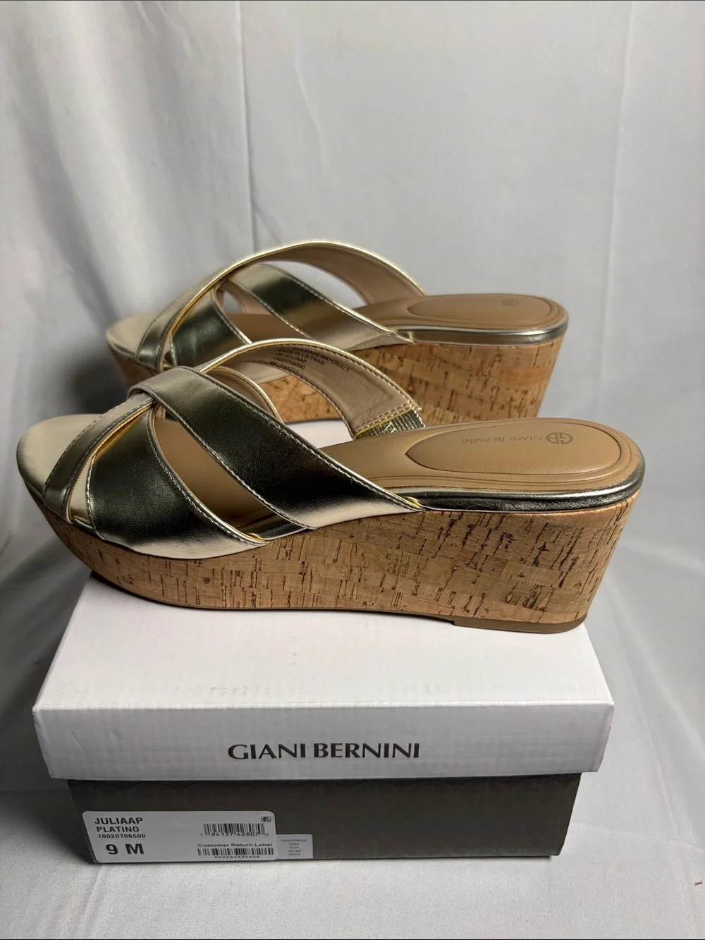 Giani Bernini Metallic Gold Cork Platform Slide Sandals size 9